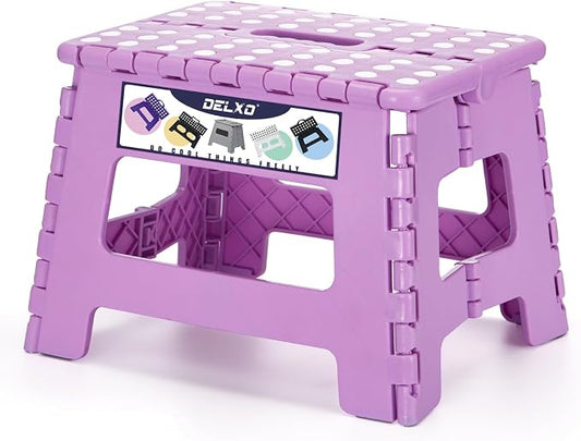 Delxo 9 Inch Kids Step Stool,300 Lbs Folding Step Stool for Toddler Purple | Foldable Step Stool,Non-Slip Foot Stools with Handle, Lightweight Collapsible Stool for Kitchen,Bathroom,Bedroom,Garden