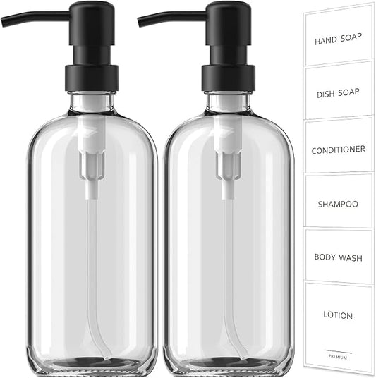 GMISUN Shampoo and Conditioner Dispenser, 3 Pack Clear Glass Bathroom Shampoo Conditioner Body Wash Dispenser with Pump for Shower, 17 Fl Oz Hand Soap Dish Soap and Lotion Dispenser Set for Kitchen