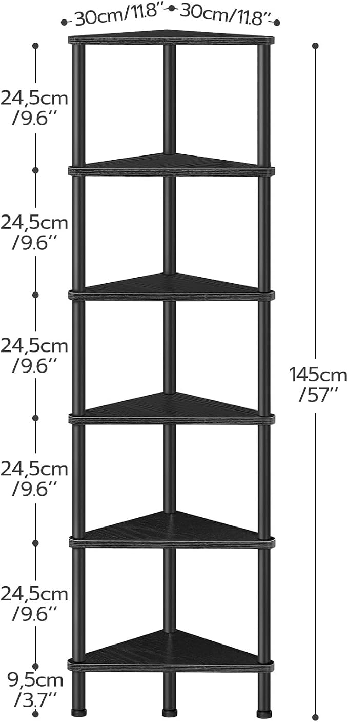 HOOBRO Corner Shelf Stand, Industrial 6-Tier Corner Bookshelf with Metal Frame, Bookcase, Plant Display Stand for Small Spaces, Living Room, Black BK36CJ01