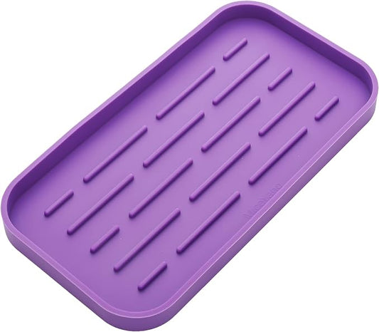 MicoYang Silicone Kitchen Sink Organizer Tray for Multiple Usage,Eco-Friendly Sponges Holder for Kitchen Bathroom Counter or Sink,Dish Soap Dispenser,Scrubber,Bottle,Cup (Purple, 10"×5.3")