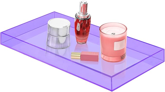 ROYALITA Acrylic Tray for Countertop, Guest Towel Holder Tray for Bathroom | Vanity Trays for Napkin Perfume Jewelry Makeup, Bathroom Tray for Soap Dispenser, Aromatherapy, Cup & Candle, Purple