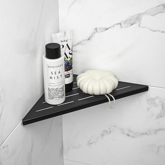 Corner Shower Shelf 10" Matte Black | 304 Stainless Steel, Slot Design, Recessed Corner Shelf, Bathroom Grout in Shelf for Tiled Wall