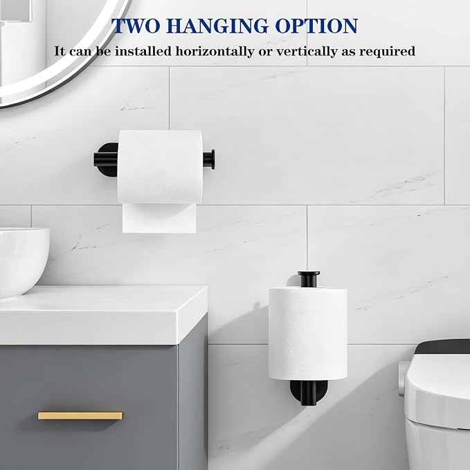 SetSail Adhesive Toilet Paper Holder Wall Mount Matte Black, 2 Packs | No Drill Adhesive,Waterproof and Rustproof Stainless Steel,Wall Mount Design,for Bathroom