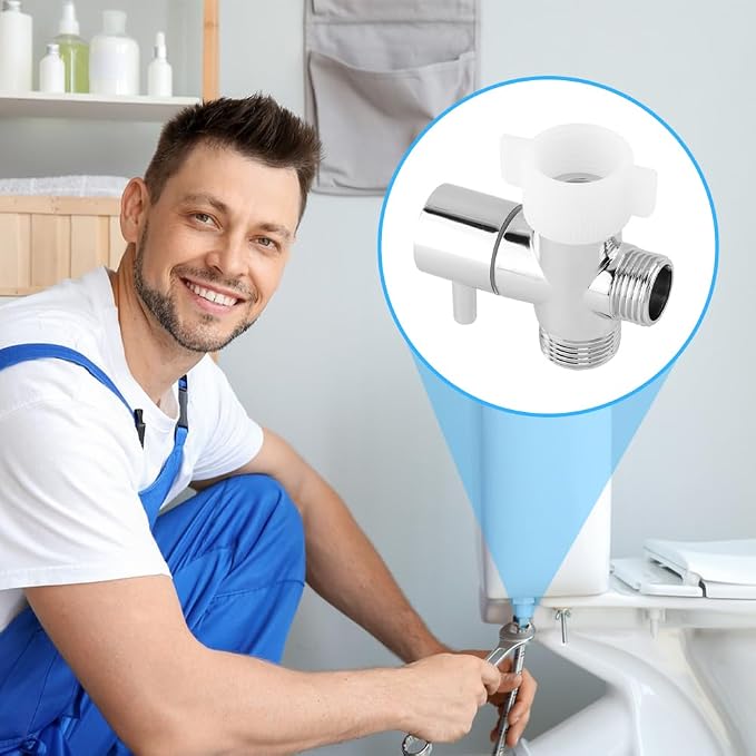 Bidet T Adapter with Shut off Valve, Metal 3 Way T Valve 7/8" x 7/8" x 1/2" or 3/8" Adapter Included, Chrome Finish Tee Connector Bidet Attachment, Leak-Free, Includes Tape