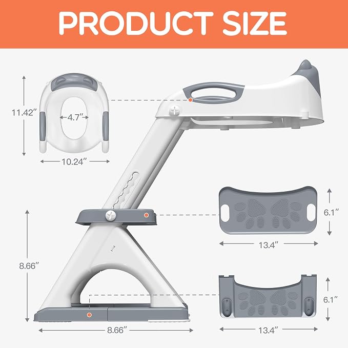 Potty Training Toilet for Toddlers, 2-in-1 Potty Training seat, Anti-Slip | SKYROKU, Fits Round & Elongated Toilets, 6 Heights, Splash Guard, Foldable, Holds 200+ lbs, Step Stool, Dishwasher Cushion