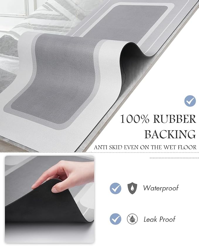 MontVoo-Bath Mat Runner Long Bathroom Mat Rug Non Slip Super Absorbent Stain Resistant Quick Dry Thin Bathroom Rug Fit Under Door-Bath Mats for Bathroom Floor Bathtub Vanity-Bathmat 17"x70" Grey