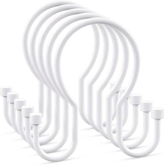 24 Pack Shower Curtain Hooks, Simple Shower Curtain Rings, Sturdy Shower Curtain Hangers, Double Hook Shower Curtain Hooks, Smooth Gliding Metal Shower Hooks for Shower Curtain, White