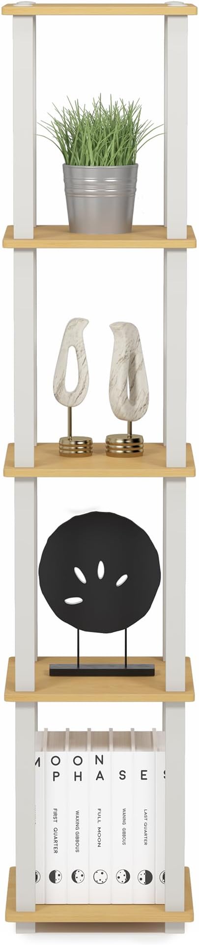 FURINNO Turn-S-Tube 5-Tier Corner Square Rack Display Shelf, Beech/White | Open Frame, Corner Shelf, Free Standing Open Shelves, for Organization and Storage, Living Room, Garage, Home Office