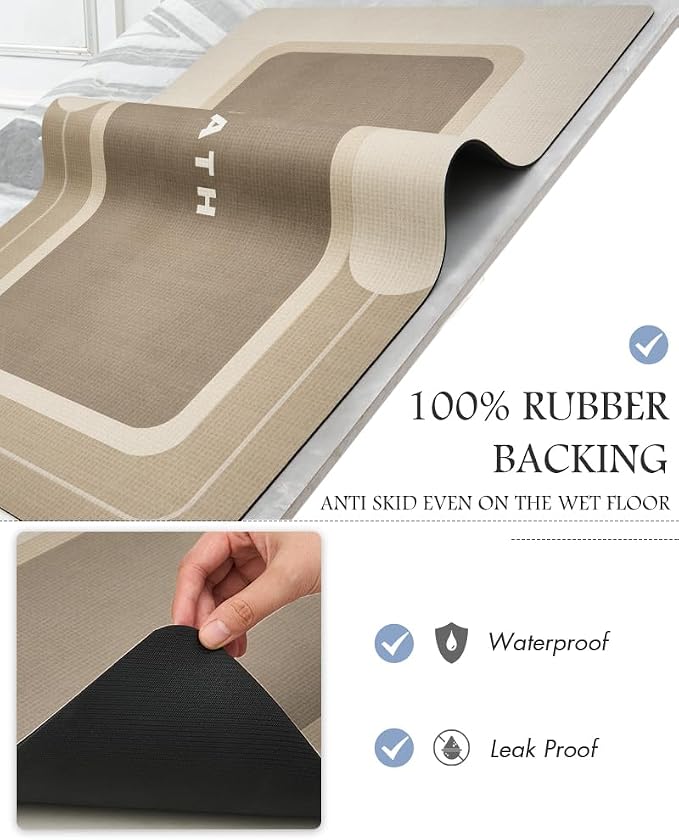 MontVoo Bath Mat-Bath Mat Rug Non Slip Super Absorbent Stain Resistant Quick Dry Thin Bathroom Rug-Bath Mats for Bathroom Floor Bathtub Vanity-Bathmat Bath Rug Easy Care-17"x35",Beige