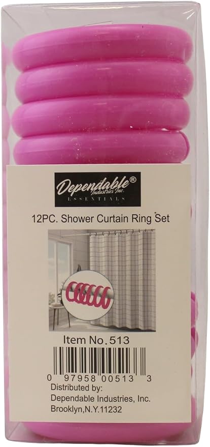 12 Piece Plastic Basic Locking Round Hook Easy Gliding Shower Curtain Rings Fits All Standard Size Shower Rods (Neon Pink)