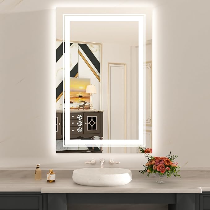 WTTY 24"x36" RGB LED Bathroom Mirror with Light | 8 Color Backlight + 3 Color Front Light, Anti-Fog, Dimmable, Memory Function, Tempered Glass, IP54 Waterproof, ETL Listed