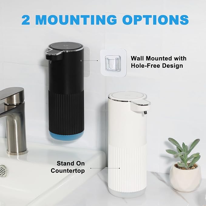 RYTOXILO Automatic Soap Dispenser, 2 Pack Black and White Touchless Liquid Soap Dispensers for Bathroom, 13.5 Fl Oz Plastic Electric Auto Dish Soap Dispenser Wall Mount for Kitchen