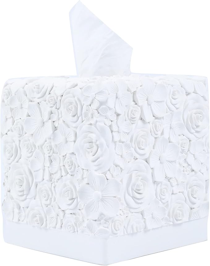 Hymmah Modern Square Tissue Box Cover Holder,Bathroom Accessories Decor Unique Design Tissue Box Cover for Bathroom Vanity Counter Tops Also Great for Bedrooms and Living Rooms