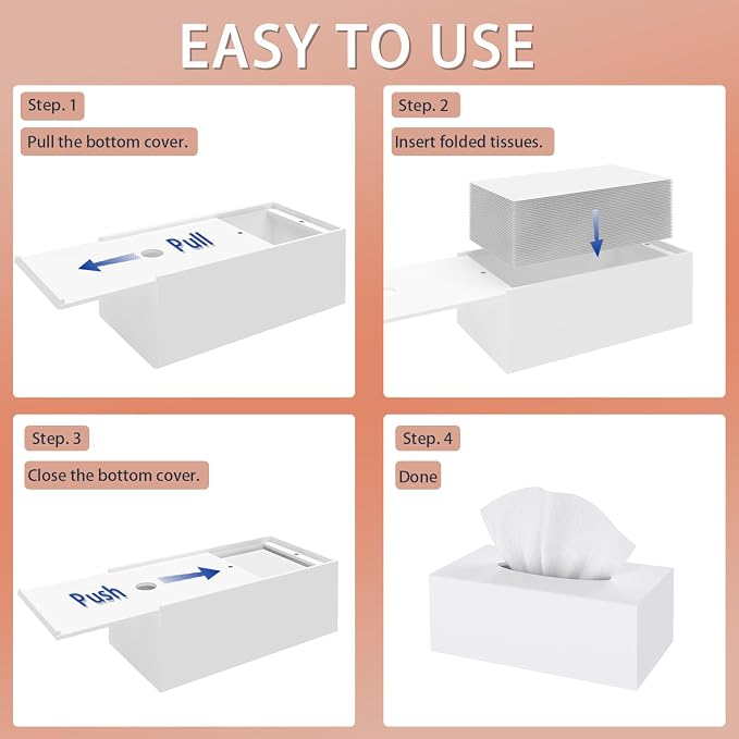 SILUT Matte White Rectangle Acrylic Tissue Box Cover | Decorative Stylish Tissue Box Holder for Bathroom, Home, Kitchen & Restaurant,Magnetic Bottom & Non-Slip Base