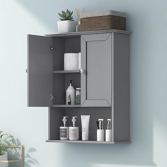 VANIRROR Wall Mounted Bathroom Cabinet 24x30 Inch Wood Over Toilet Storage | Above Toilet Medicine Cabinets with 2 Door & Adjustable Shelf for Kitchen, Laundry, Entryway,Durable MDF Construction