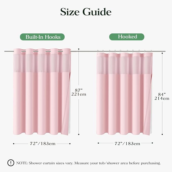 Pink Hook Free Waffle Shower Curtain & Snap-in Fabric Liner,72x87 | Less Time to install, 3 in 1 Fabric Shower Curtain and Liner Set with Magnets, Extra Long, Shower Curtains for Bathroom