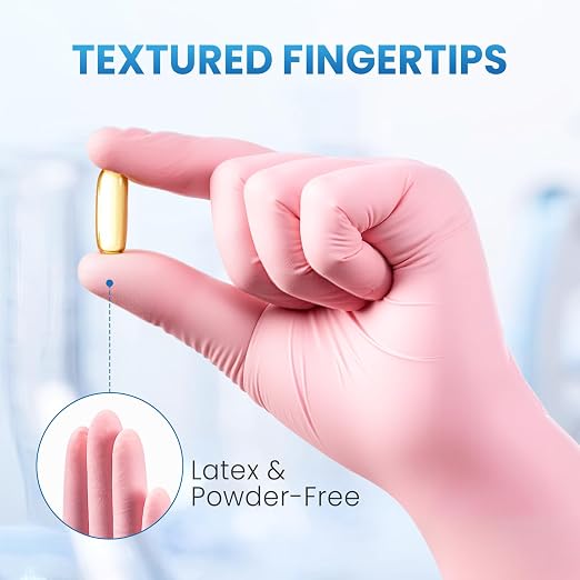 Borje Pink Nitrile Gloves, 100 Count Disposable Gloves, Large | Latex & Powder-Free, Food Safe, Cleaning, Esthetician, Cooking