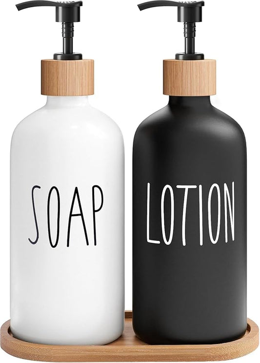 MOMEEMO Soap Dispenser Bathroom Set, Black & White | Hand and Lotion Dispenser, Suitable for Bathroom Decor