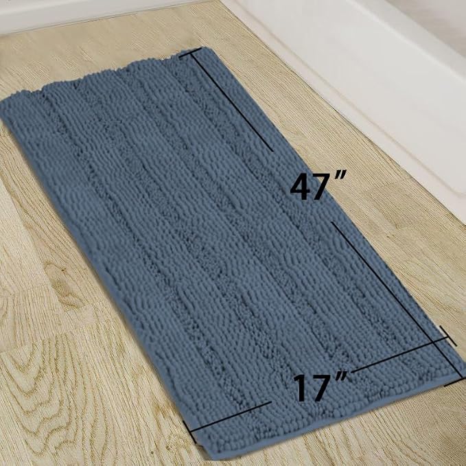 Turquoize Luxury Bath Runner, Blue Bathroom Rug 47 x 17 Inches Mat, Soft Plush Anti-Slip Shower Rugs, Microfiber Shaggy Mat Machine Washable Bath Rug for Bathroom, Blue Indigo
