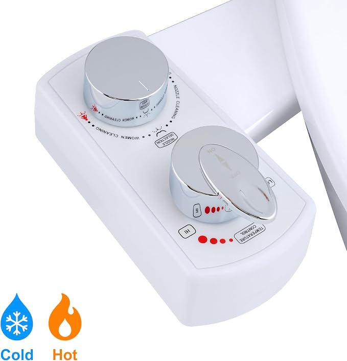 Hibbent Bidet Attachment for Toilet, Hot and Cold Water Spray Non-Electric Dual Nozzle for Frontal & Rear Wash, Adjustable Water Pressure Control, Self Cleaning Water Sprayer, White