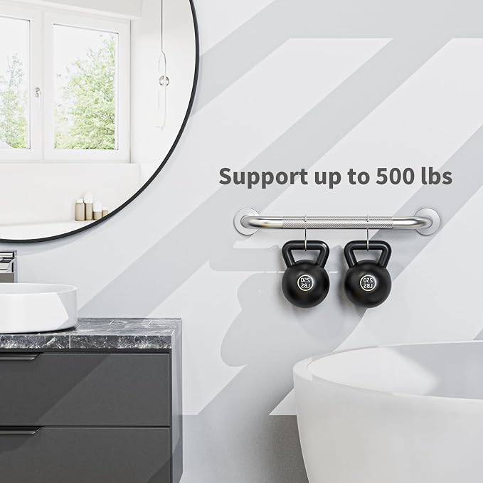 Brushed Nickel Grab Bar 20 Inch, Grab Bar for Bathtub and Shower | Anti-Slip Knurled Grip, Stainless Steel, Bathroom Assist Handle Handrail, Handicap Support Bars for Toilet, 1.25" Diameter