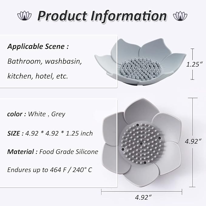 4 Pack Silicone Soap Tray Dishes Soap Holder Saver Draining Bathroom Shower Sink Bathtub