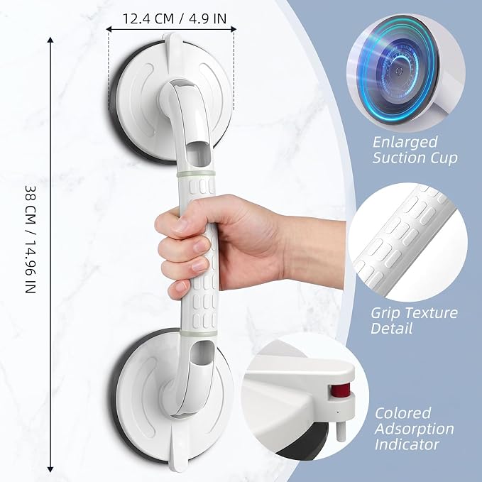 Upgraded Version Grab Bars for Bathtubs and Showers Suction Grab Bar, Heavy Duty Safety Shower Grab Bars for Seniors and Elderly, Handicap Bars for Bathroom Waterproof, White