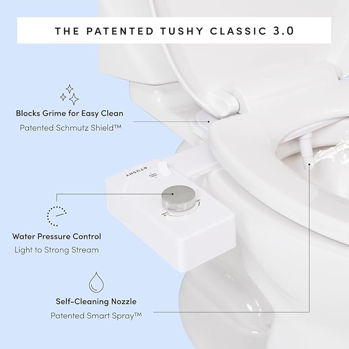 TUSHY Classic 3.0 Bidet Toilet Seat Attachment, Biscuit/Bamboo | Non-Electric, Self Cleaning Water Sprayer, Adjustable Pressure Nozzle, Angle Control, Easy Home Installation