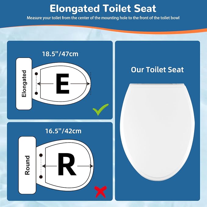 Universal Elongated/Oval Toilet Seat Soft-Close Cover, 4 PCS Toilet Bolts | White, One-Click Quick Release, Elongated Toilet Seat Replacement with Toilet Bumpers, Compatible with TOTO, Gerber, Kohler