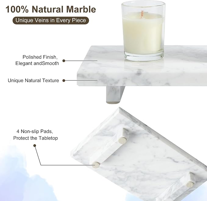 Natural Marble Tray Pedestal Stand – Soap & Jewelry Riser for Bathroom Counter, Kitchen Sink, Vanity Organizer, Decorative Stone Catchall for Perfume, Candles