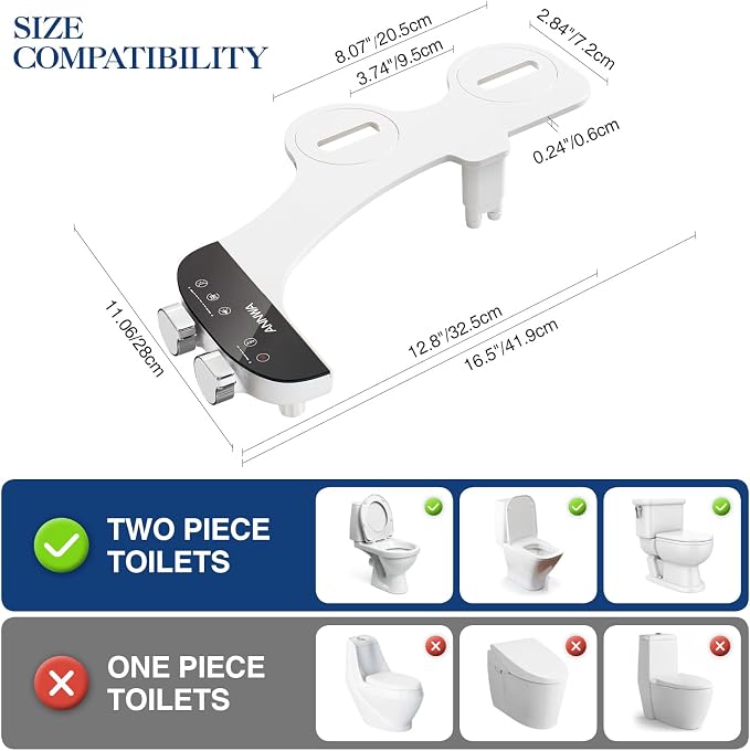 Bidet Attachment for Toilet Seat Non-Electric Bidet Hot and Cold Water Bidet Attachment Toilet Adjustable Water Temperature Posterior/Feminine Wash Dual Retractable Nozzle(AM-US-TT18N)