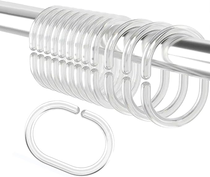 24 Pcs Clear Plastic Shower Curtain Hooks for Bathroom C Shape Shower Rings for Rod Rust Proof Curtain Rings