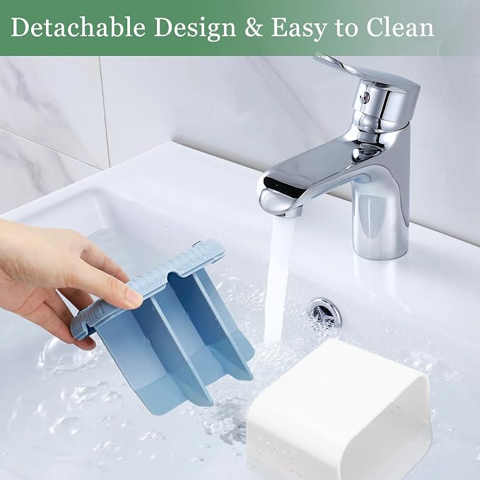 Bathroom Toothbrush Holders, Kids Toothbrush and Toothpaste Holder (Blue) | Easy To Clean, Drainage, Removable, Non-Slip, 4 Slots Tooth Brush Holder for Bathroom Countertop Organizer