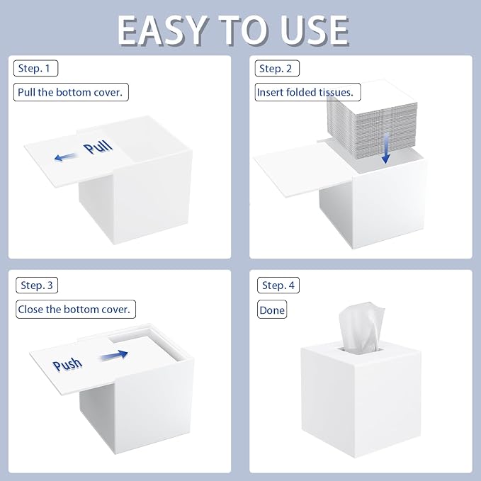 Matte White Square Acrylic Tissue Box Cover | Handmade Magnetic Non-Slip Facial Napkin Dispenser Holder for Bathroom Kitchen Bedroom Office (5.5x5.5x5.5)