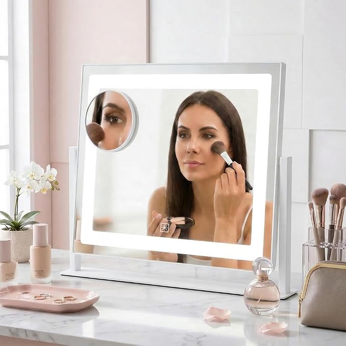 12" x 16" Vanity Mirror with Light, Lighted Makeup Mirror | 3 Color Lighting and Stepless Dimming, Plug-in Required, Memory, Easy Installion, Smart Touch, White