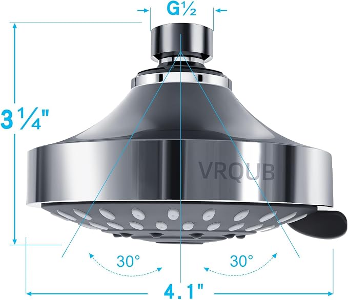 High Pressure Fixed Showerheads,5-Mode High Flow Fixed Showerheads,4inch Rain Shower Heads with adjustable Metal Swivel Ball Jiont