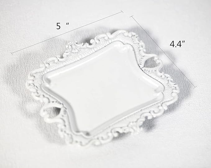 Funly mee Antique Trinket Dish Vintage Jewelry Tray, Ring Holder (White, S)