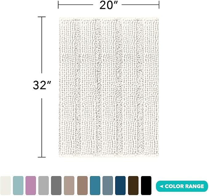 Turquoize Luxury Chenille Bath Rug for Bathroom Rugs Extra Absorbent Bath Mat Non Slip Microfiber Shower Rug for Bathroom Microfiber Shaggy Carpet Rug Size, 20" x 32", Cream