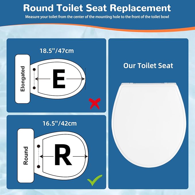Universal Round Toilet Seat Soft Close Cover, 4 PCS Toilet Bolts, White | One-Click Quick-Release Toilet Seat Replacement with Bumpers, Compatible with TOTO, Gerber, Kohler, Never Loosen Slow Close