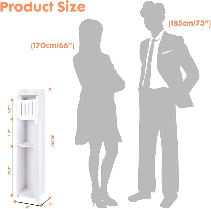 ShellKingdom Toilet Paper Holder Stand, Bathroom Storage Cabinet with Doors | Slim Storage Cabinet for Bathroom Small Spaces Corner Shelf Organizer - White
