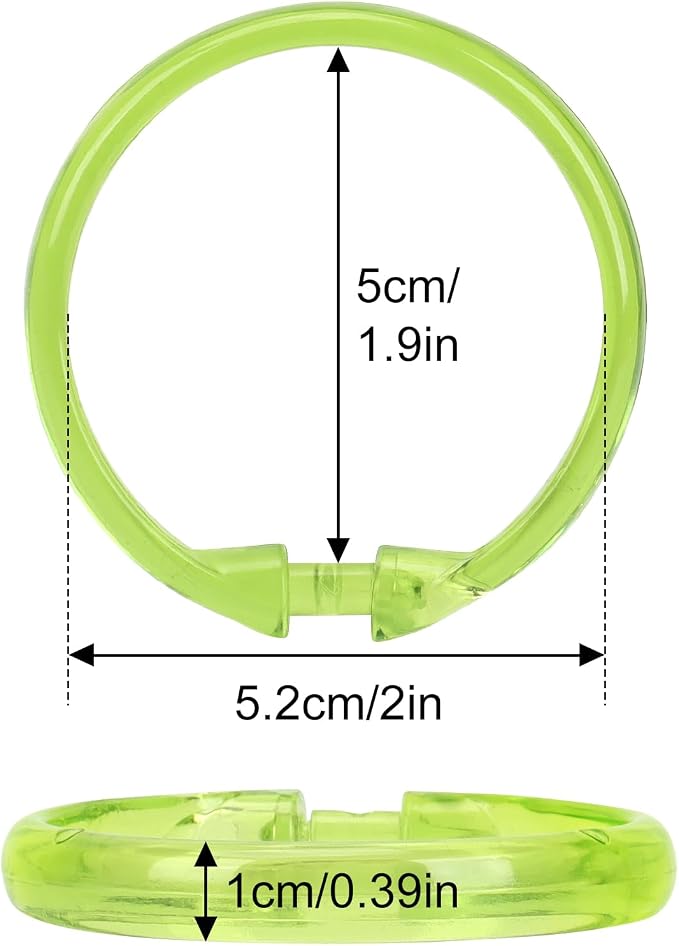 Green Shower Curtain Hooks - 12 Pcs Circular Plastic Shower Curtain Rings for Bathroom - O Shaped Transparent Green Shower Hooks Rings for Shower Curtain Rod