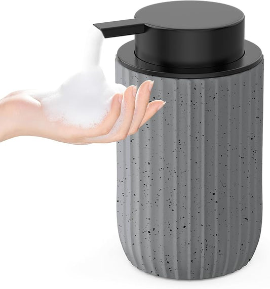 Ceramic Foaming Hand Soap Dispenser, 12 oz Bathroom Soap Dispensers | Lotion Dispenser for Kitchen, Refillable Matte Streaks Soap Dispenser with Large Pump (Gray)