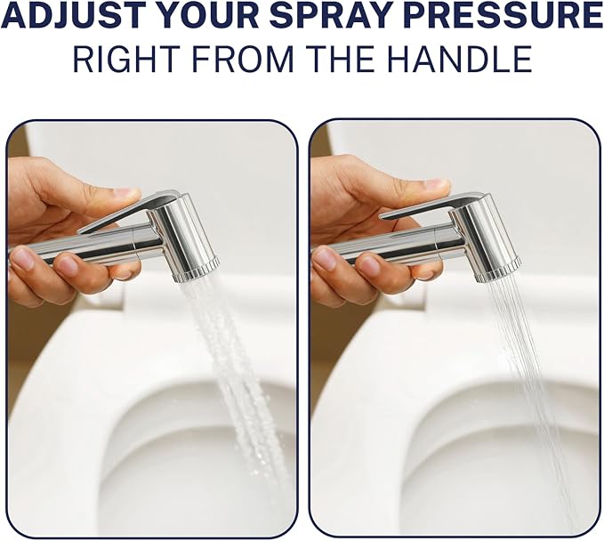 HammerHead Showers Solid Metal Adjustable Pressure Handheld Bidet Sprayer for Toilet, Handheld Bidet Attachment with 47-Inch Hose and Leak-Proof T-Valve, Jet Spray for Toilet, Muslim Shower, Chrome