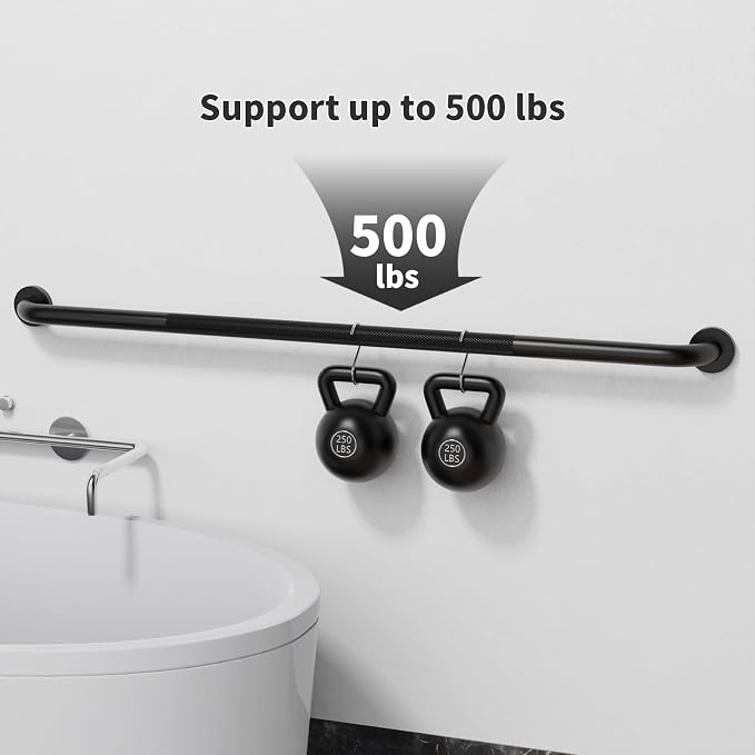ZUEXT 48 Inch Matte Black Knurled Anti Slip Shower Grab Bar, Extra Long | Bathroom Balance Support Rail, Assist Handle for Handicap Seniors, Wall Mount Stainless Steel Bath Safety Handrail, 1.25" Dia