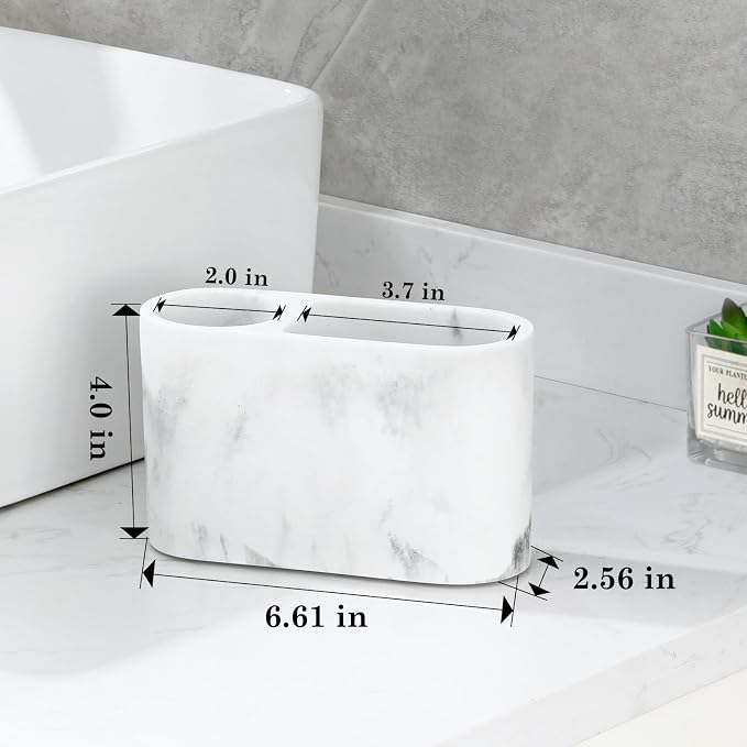 Luxspire 2 Slots Toothbrush and Toothpaste Holder, Resin, Gravel White | Resin Toothbrush Holder, Electric Toothbrush Stand for Vanity Countertop, Bathroom Accessories