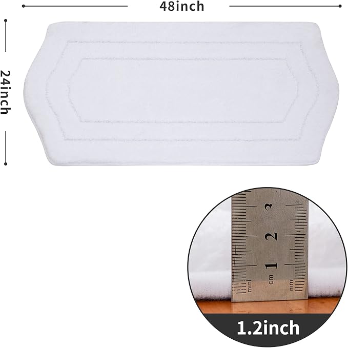 COSY HOMEER Non-Slip Bath Mat Extra Thick Absorbent Plush Washable | 24"x48" White Non-Slip Extra Thick Plush Absorbent Machine Washable Bath Mat Bathroom Rug Floor Tub Shower