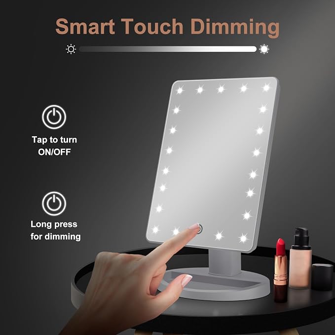 COSMIRROR Lighted Makeup Vanity Mirror with 10X Magnifying Mirror 21 LED | Lighted Mirror with Touch Sensor Dimming, 180°Adjustable Rotation, Dual Power Supply, Portable Cosmetic Mirror (White)