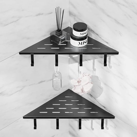 lives Corner Shower Shelves 2 Pack, 10" Black Corner Shelf for Bathroom, 304 Stainless Steel Grout in Bathroom Shower Shelf for Tiled Wall, Waterproof, Easy Install（with Hook）