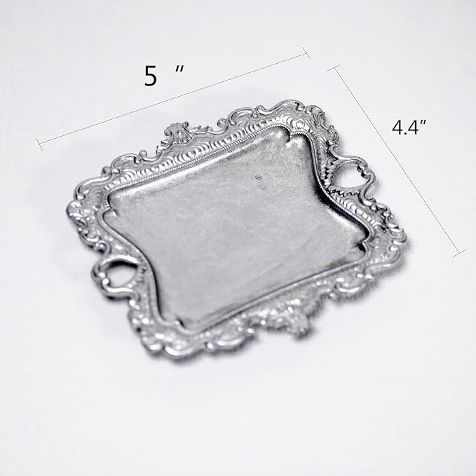 Funly mee Antique Trinket Dish Vintage Metal Jewelry Tray, Ring Holder (Sliver, S)