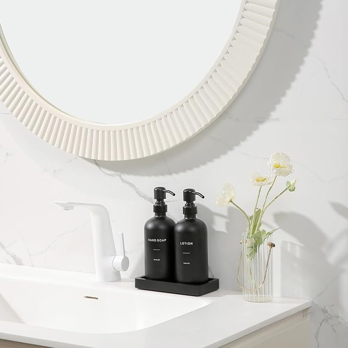 Prus Waso Black Soap Dispenser Bathroom Set | Soap and Lotion Dispenser Set with Stainless Steel Pump, Perfect for Bathroom Decor